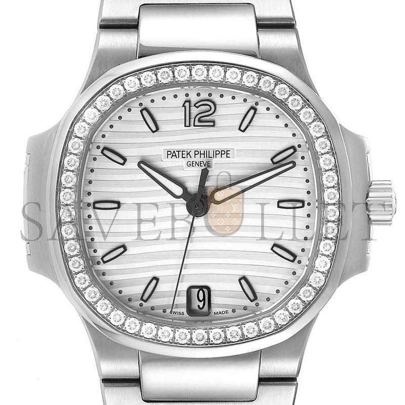 PATEK PHILIPPE NAUTILUS SILVER DIAL DIAMOND STEEL LADIES WATCH 7018 32MM